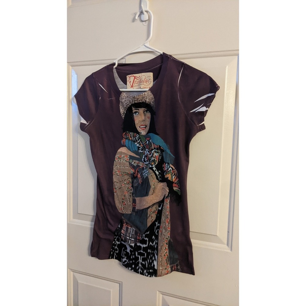 Trafaluc Art Nouveau Shirt, Purple, Made in Morocco. Art to Wear, Boho, Small